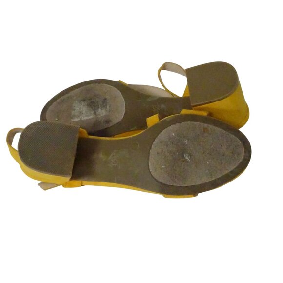 Rouge Helium Yellow Block Heel Strappy Sandals Women Size 11 Buckle Open Toe - Picture 5 of 9
